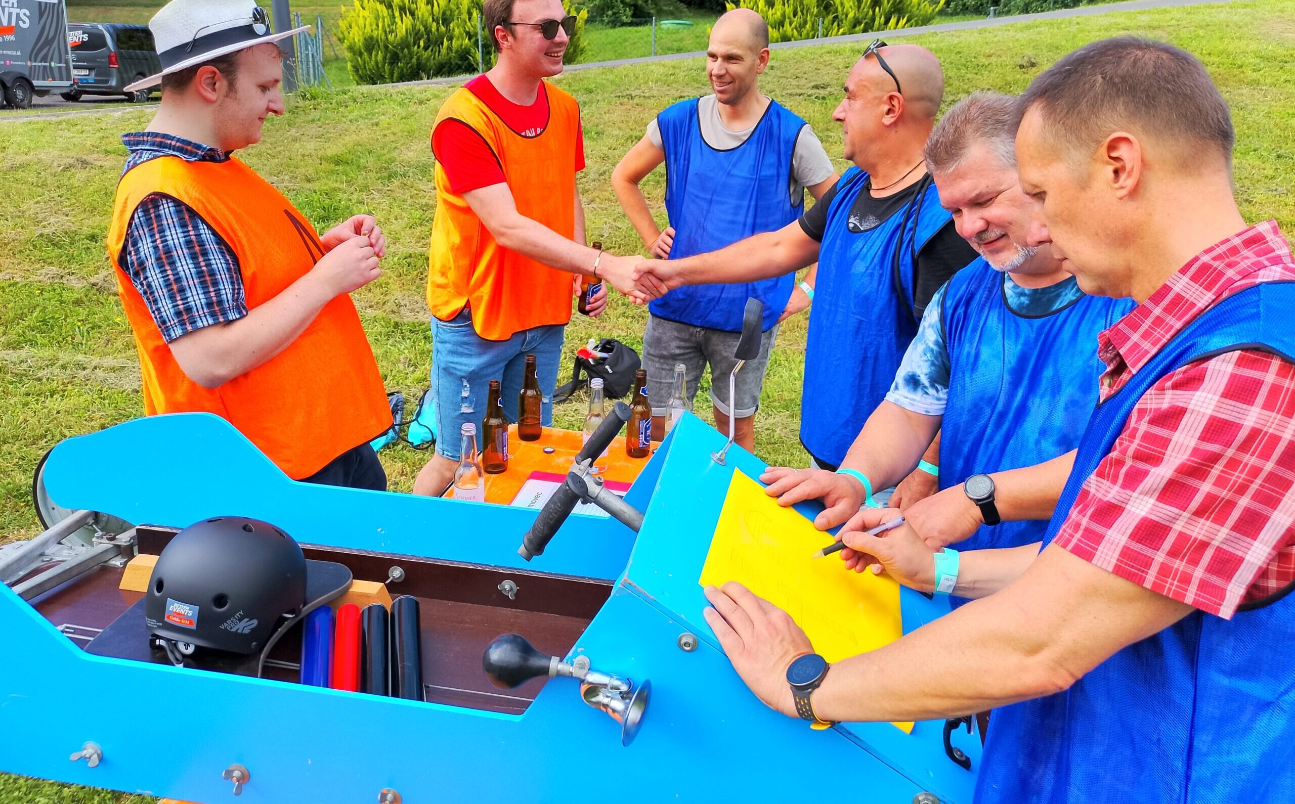 Corporate team building during a soapbox car race event in Fredericton, New Brunswick